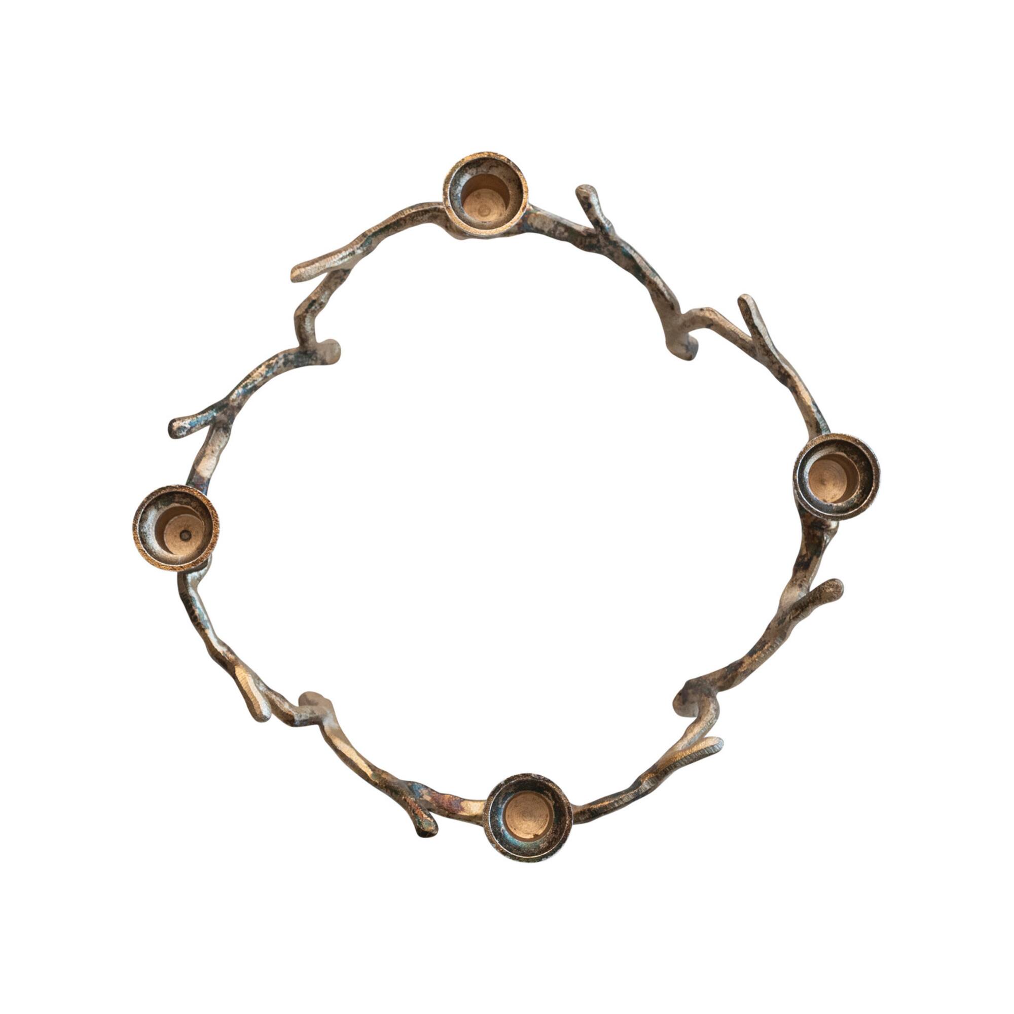 Hello Honey® 13" Oxidized Antique Gold Finish Aluminum Wreath Advent Taper Candle Holder
